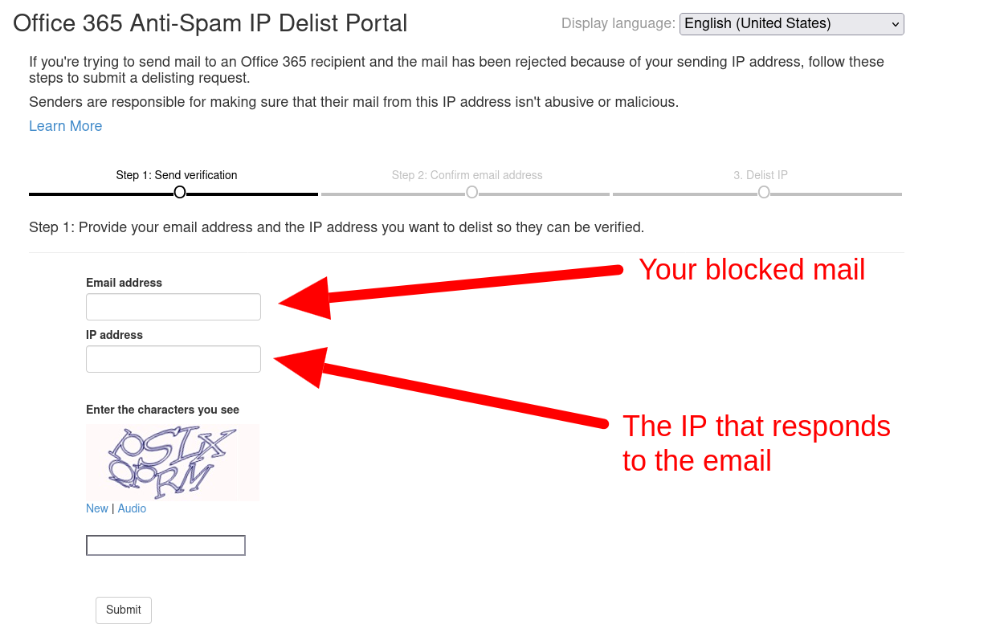 Delist IP address in MIctosoft mail